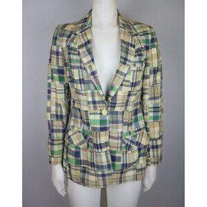 VINTAGE 1970s 70s WOMEN'S PATCHWORK MADRAS PLAID BLAZER JACKET GORDON - SIZE 8